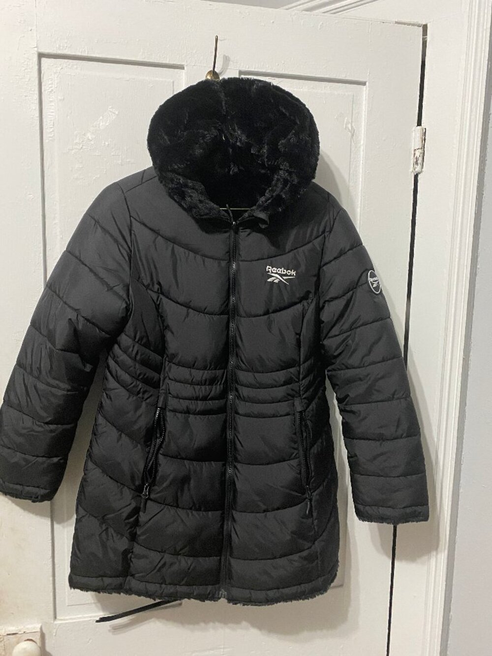 Woman Reversible Black Reebok Puffer Coat